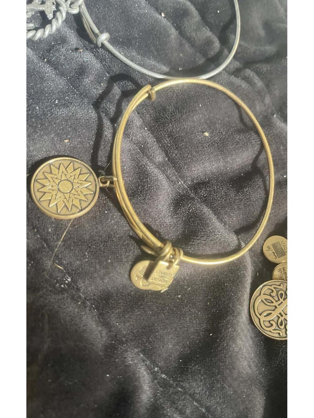 Alex and Ani Gold Tone Expandable Charm Bracelet with Sunburst Charm